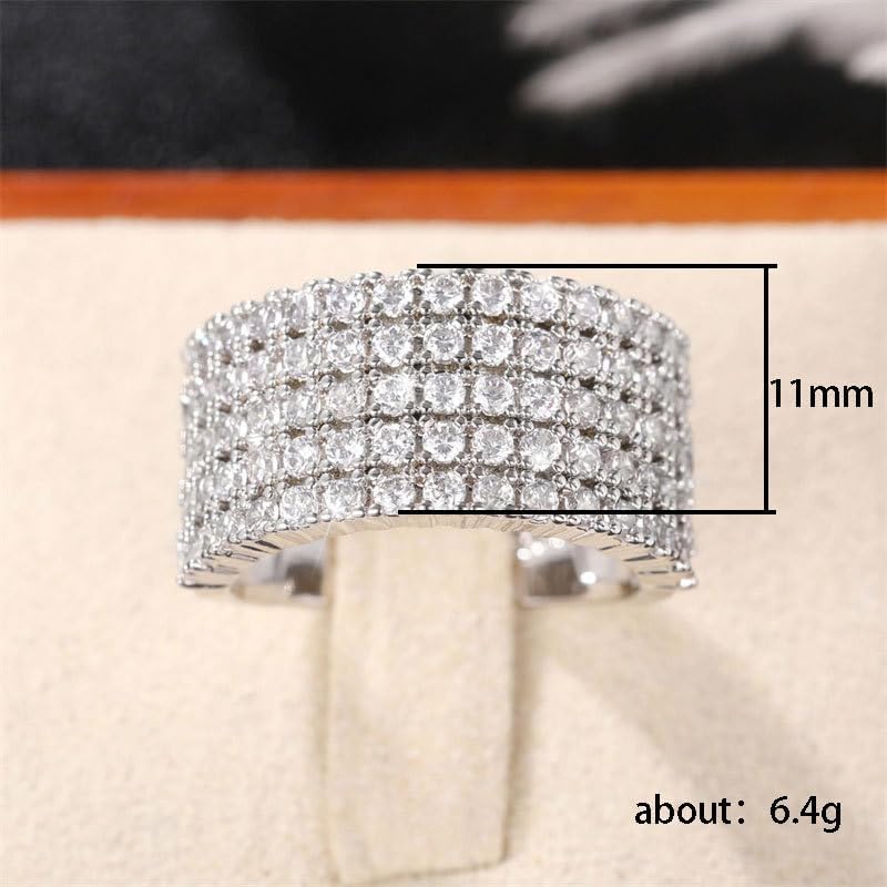 Sdouefos Store 14K White Gold Luxury Full Rhinestone Studded Zirconia Diamonds Engagement Ring Multi-Row Ring in Sterling Silver Wedding Band Rhinestone Rings Size 9 - Image 5